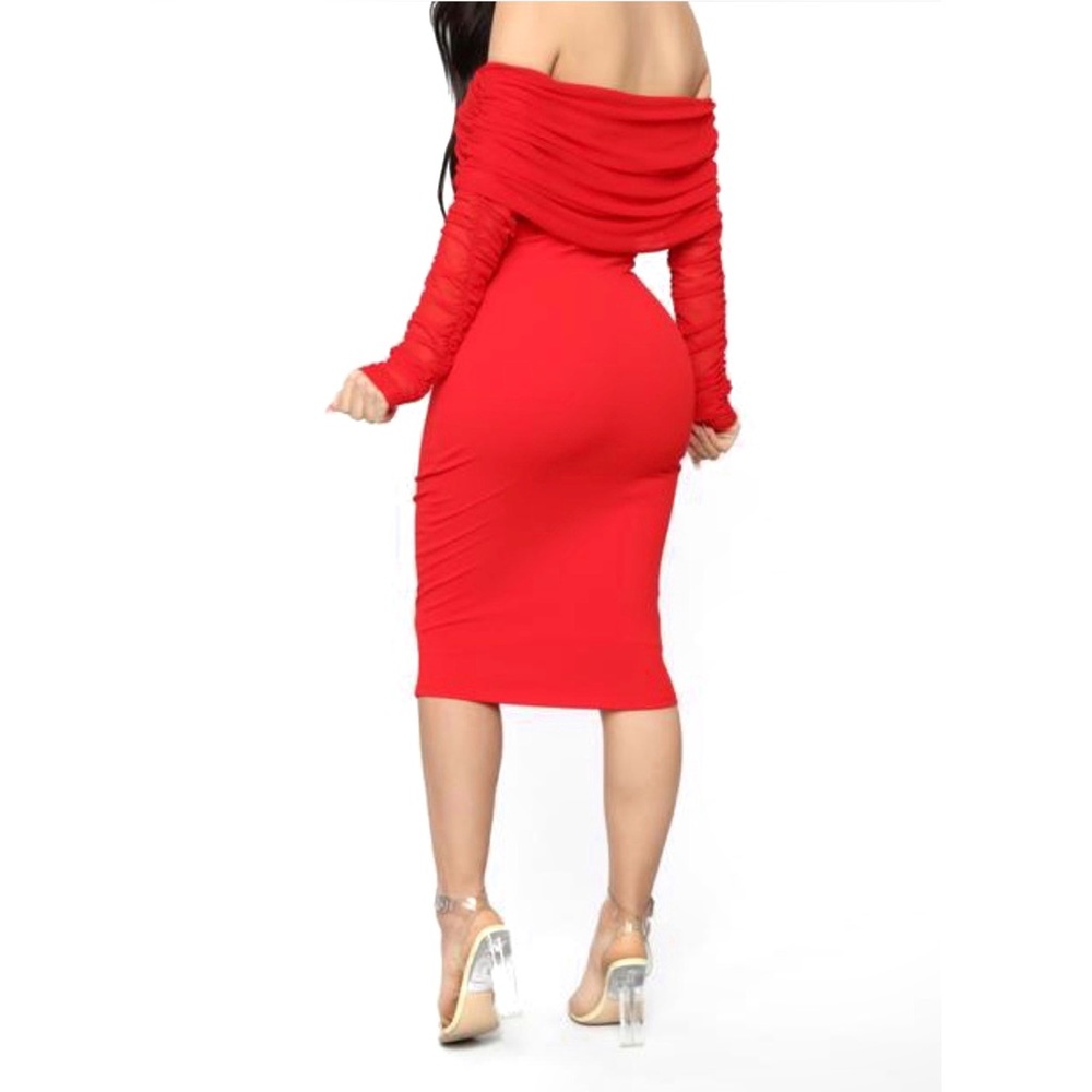 Off shoulder red dress